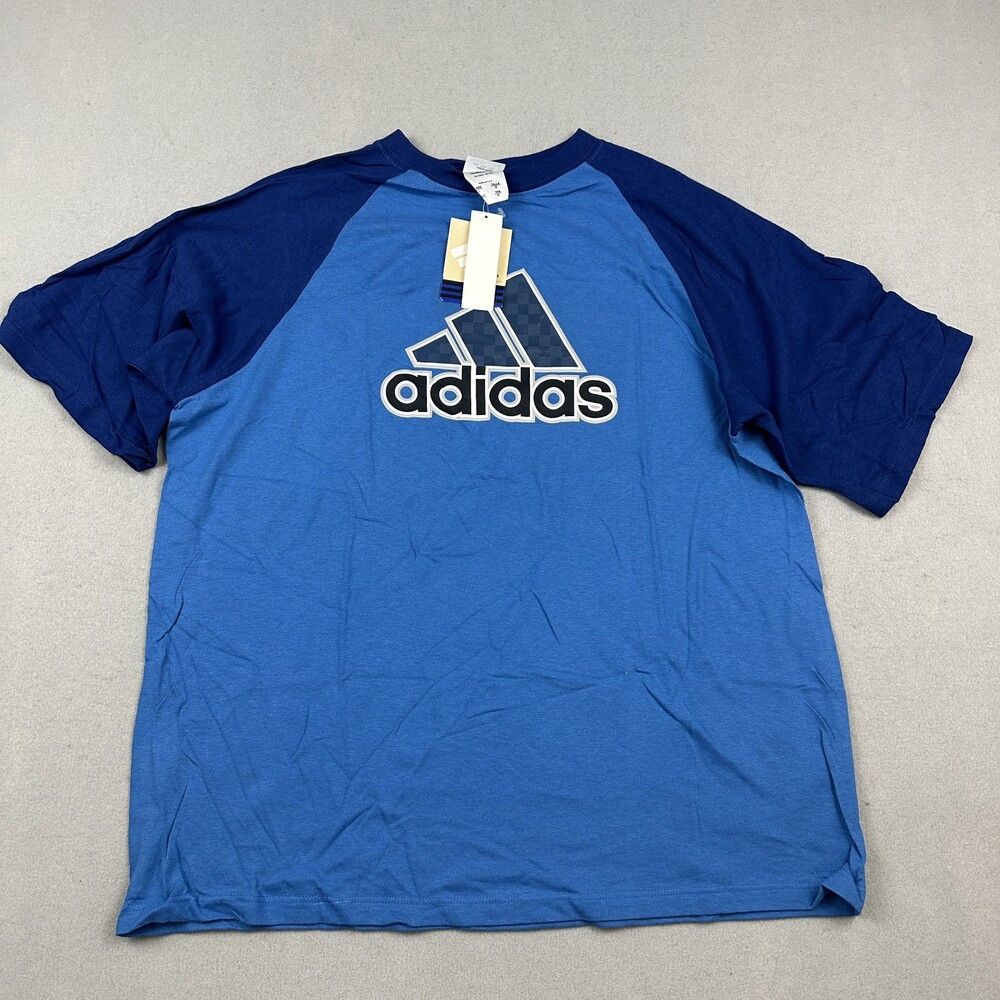 Vintage Adidas T-Shirt Men Large Raglan Two Tone Blue Spellout Deadstock L USA
